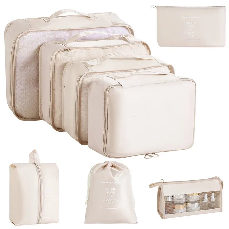 ensemble de rangement de voyage : sacs de rangement pour vêtements, chaussures, articles de toilette et maquillage, grande capacité, valise portable, sac de classification