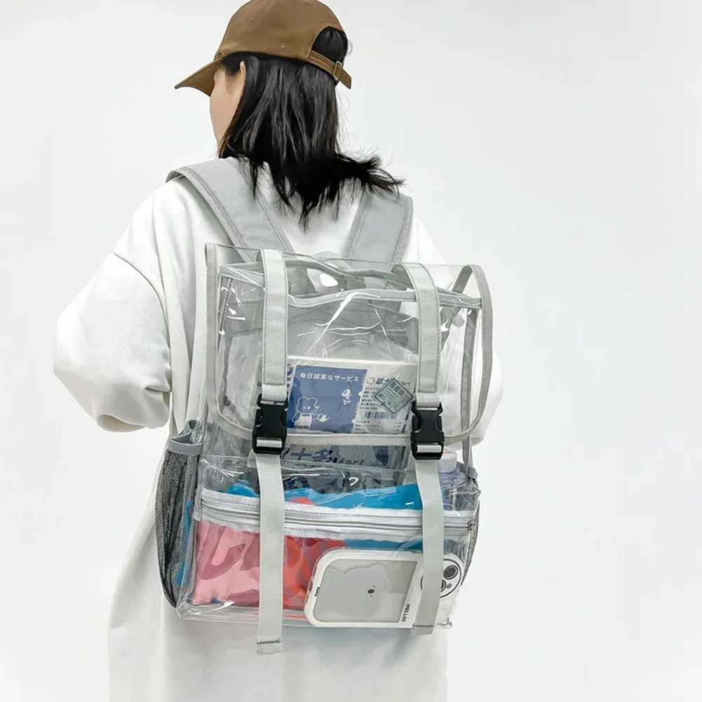 sac à dos transparent pour ordinateur portable en pvc, imperméable, décontracté, grande capacité, simple, portable, transparent, solide, pour femmes et hommes