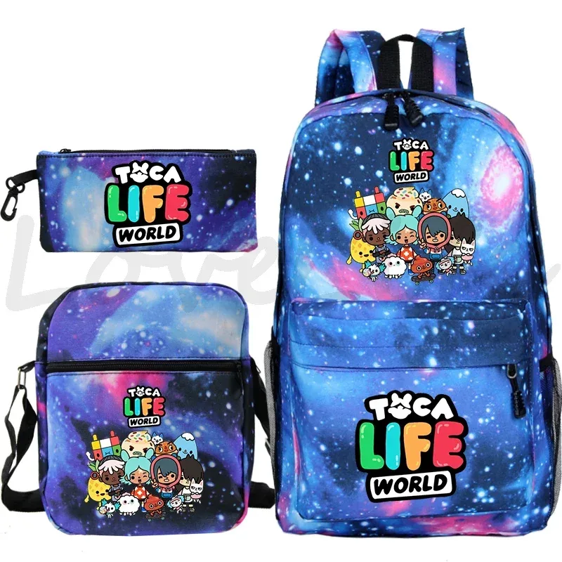 sac à dos toca life world, ensemble de 3 pièces, sacs d'école mignons pour filles, sac de voyage, sac à dos imprimé toca boca, sac à dos pour enfants, mochila
