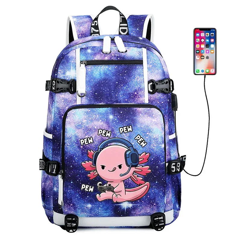 boba axolotl étudiants sac à dos usb charge cartable 15.6 pouces sac à dos pour ordinateur portable femme mâle livre sac retour à l'école sac à dos cadeau