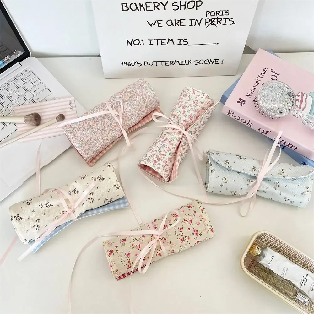 sac à pinceaux de maquillage pratique, motif floral, sac de rangement cosmétique rose, boîte à crayons à sourcils, organisateur d'outils de beauté pour femmes