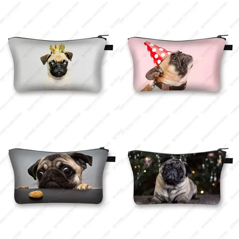 sacs à cosmétiques imprimés chien carlin 3d, motif pékinois mignon pour trousse de maquillage, organisateur né
