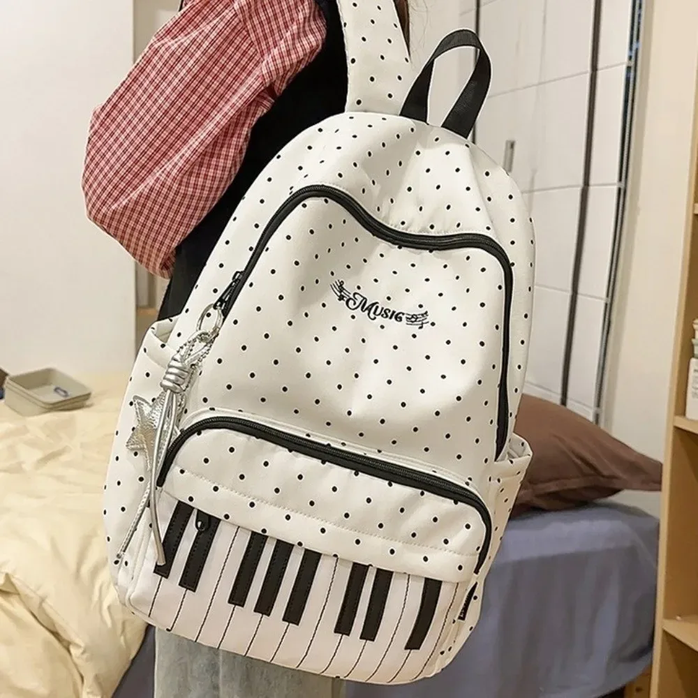 sac à dos personnalisé pour femme, motif à pois, grande capacité, tendance, simple, mignon, durable, sac à dos piano pour le shopping.