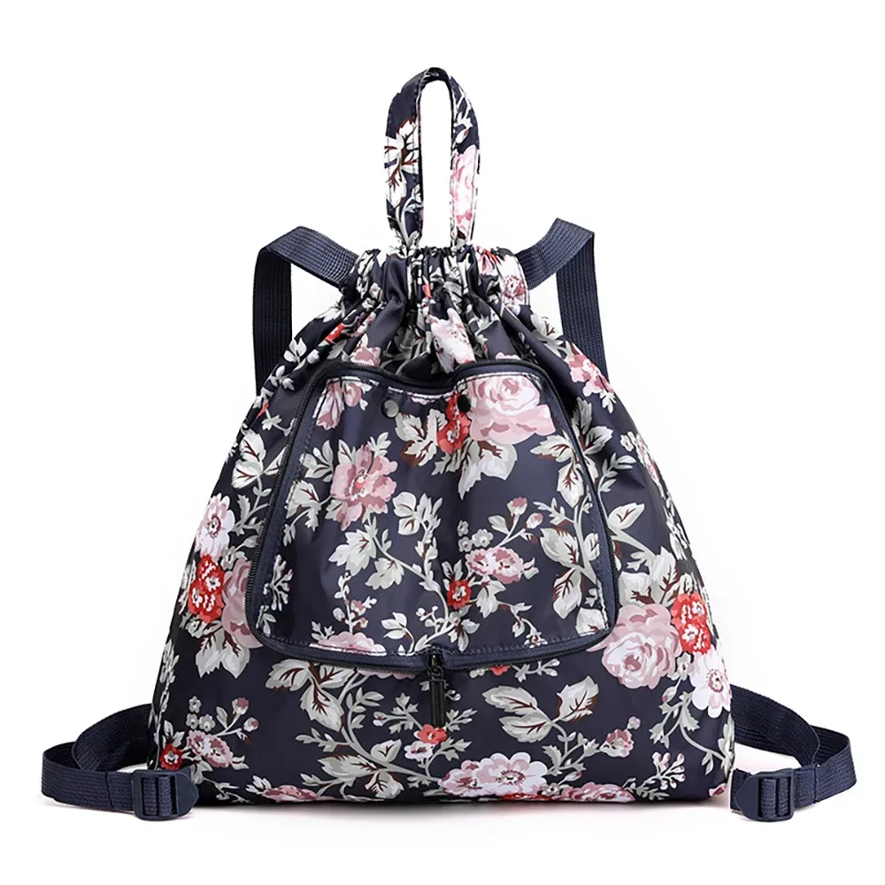 sac de courses multifonctionnel à fleurs, sac à cordon léger et portable, sac à dos plié en nylon animal, voyage