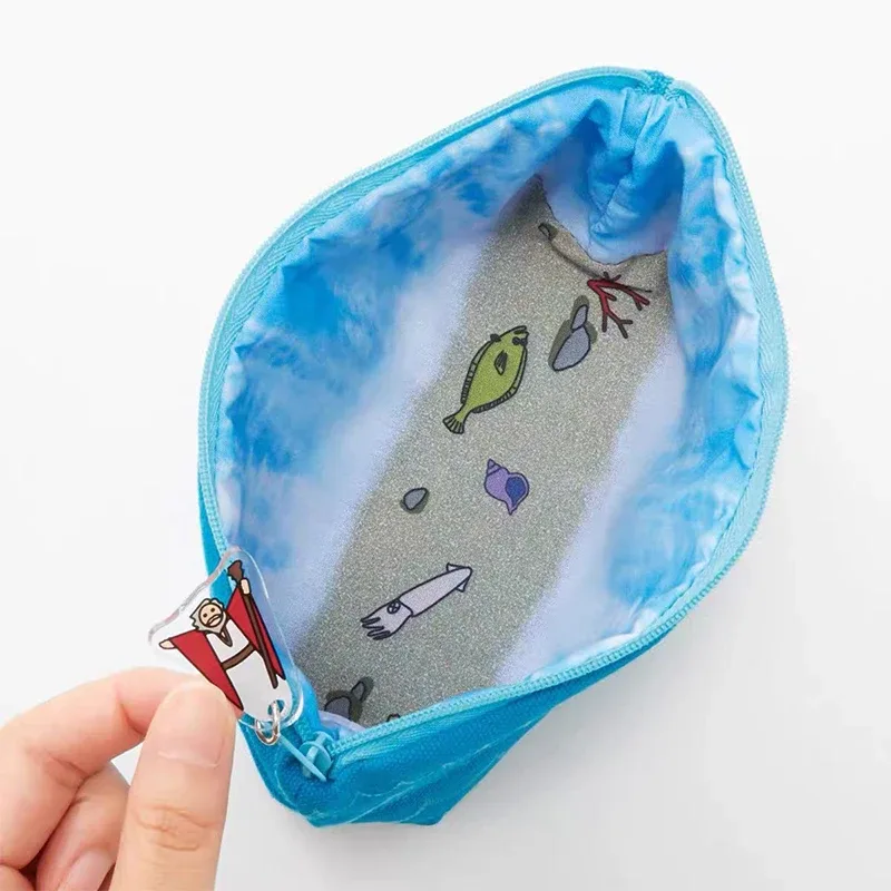1 pièce trousse de maquillage portable grande capacité, mignonne, créative, motif dessin animé océan, également trousse à crayons et rangement pour fournitures de papeterie