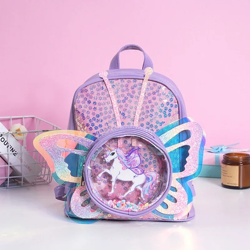 sac à dos de dessin animé nairobi orn à paillettes pour enfant, cartable de maternelle transparent laser avec ailes de papillon, nouvelle tendance