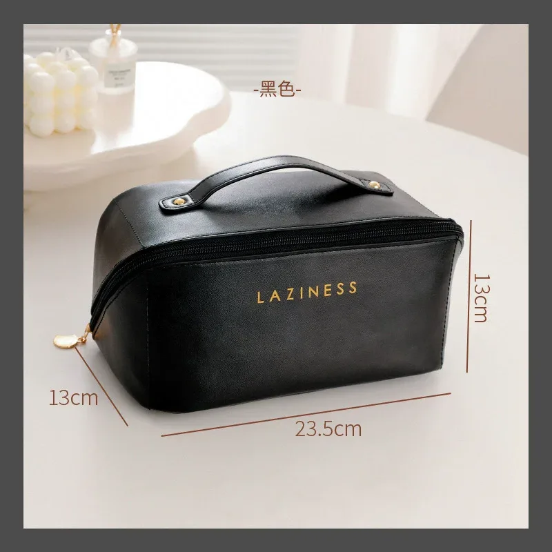 trousse à cosmétiques en maille noire à double couche, trousse de maquillage portable de grande capacité, trousses de toilette à fermeture éclair, trousse de voyage, évaluationstorage, poudres