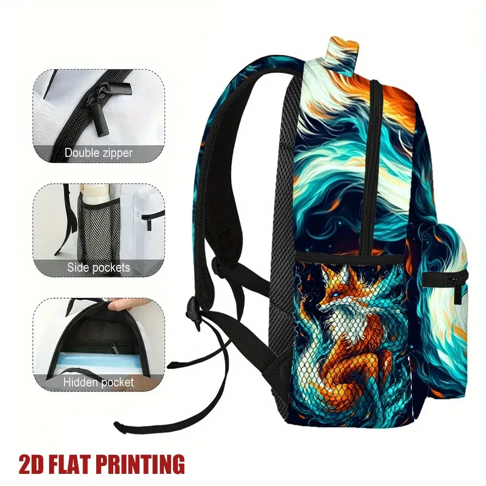 sac à dos imprimé renard, fermeture éclair légère, adapté à l'école, sac à dos compact et fonctionnel avec sac à dos décontracté fox