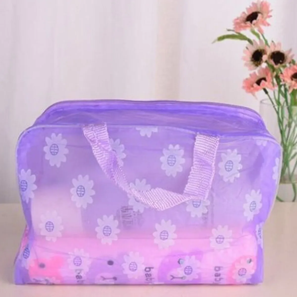 sac de maquillage transparent étanche en pvc, avec fermeture éclair et poignée, pour voyage, salle de bain, rangement, organisateur de cosmétiques