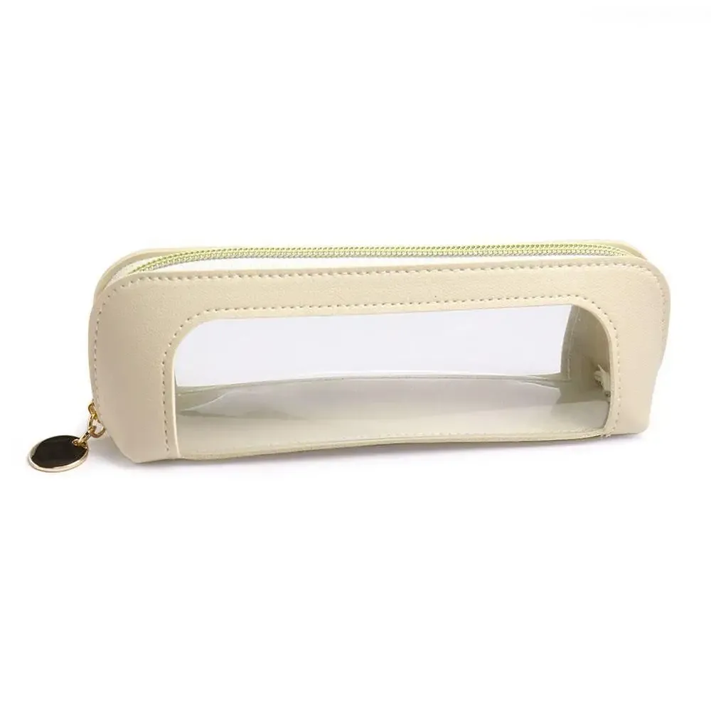 ins – trousse de maquillage transparente japonaise de grande capacité, pochette de toilette de voyage en cuir pu solide, sac de rangement portable pour pinceaux de maquillage