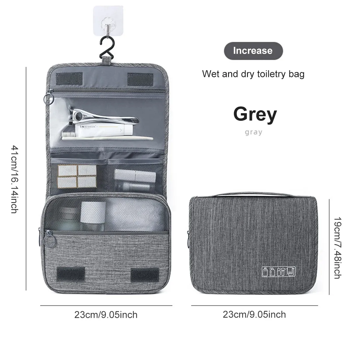 trousse de toilette de voyage de grande capacité, sac à cosmétiques portable multifonctionnel avec crochet, sac de rangement, sac de rangement de voyage pour hommes