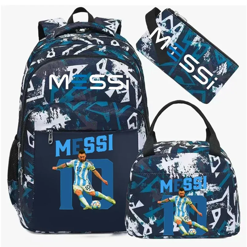 sac à dos de football messi, camouflage, pour étudiants, sac d'école pour ordinateur portable, sac à dos de grande capacité, pour femmes et hommes, loisirs, voyage, mochila 3 pièces