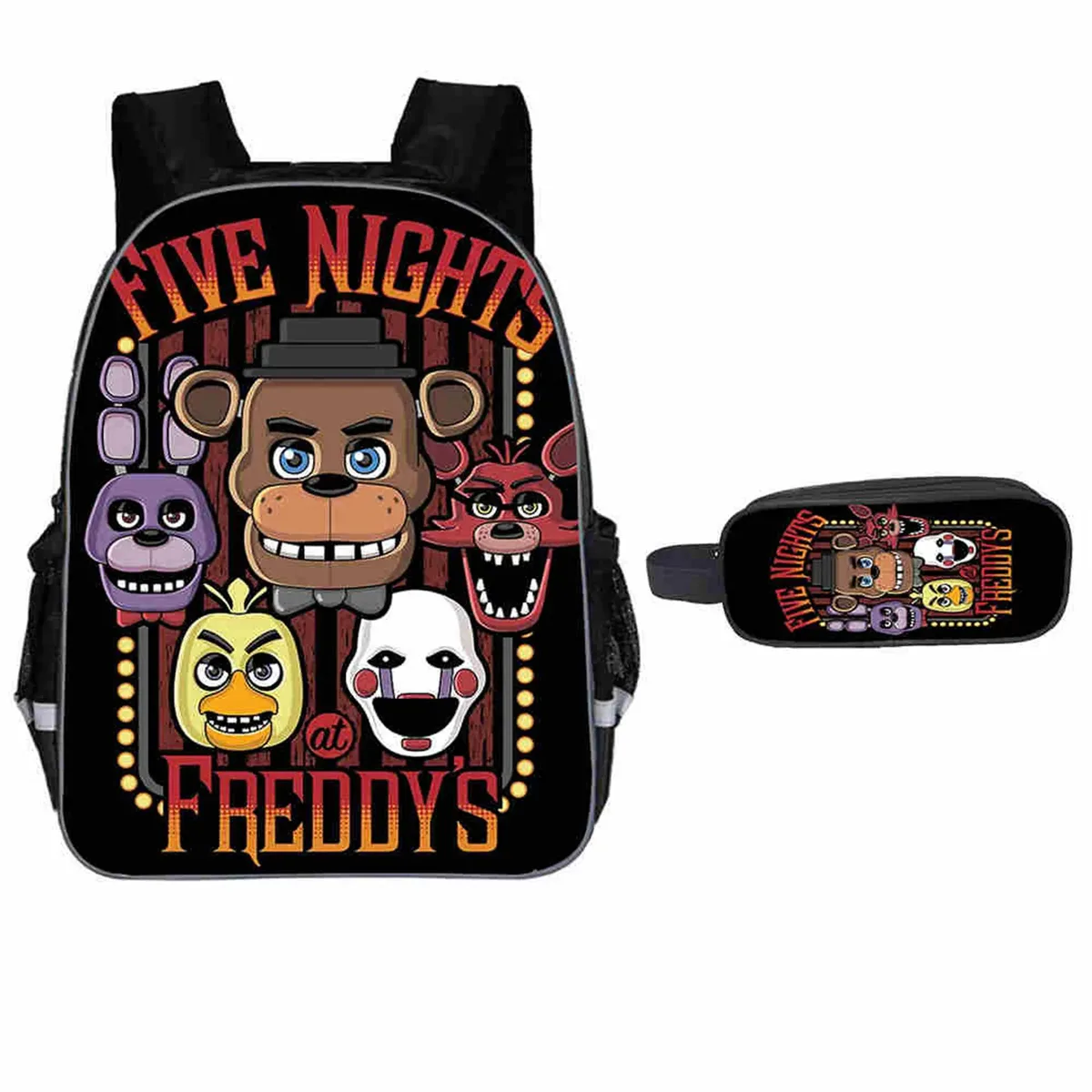 sac à dos f-five nights at freddy pour enfants, ensemble de 2 pièces, sac de retour à l'école pour étudiants avec trousse à crayons, sac à dos de voyage léger pour adolescents