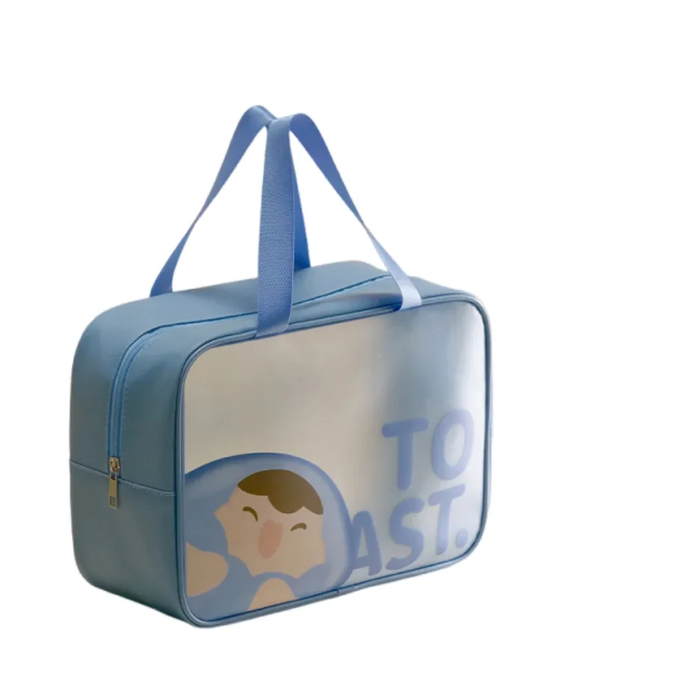 sac de toilette transparent portable, imperméable, givré, grande capacité, sac à cosmétiques avec imprimé de dessin animé, étui de maquillage de voyage peu encombrant.