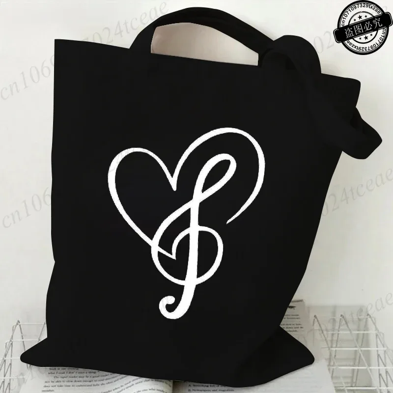 sac en toile harajuku pour femmes, sacs à bandoulière décontractés, grand sac fourre-tout, sac à main avec motifs de notes musicales, sacs à main tendance