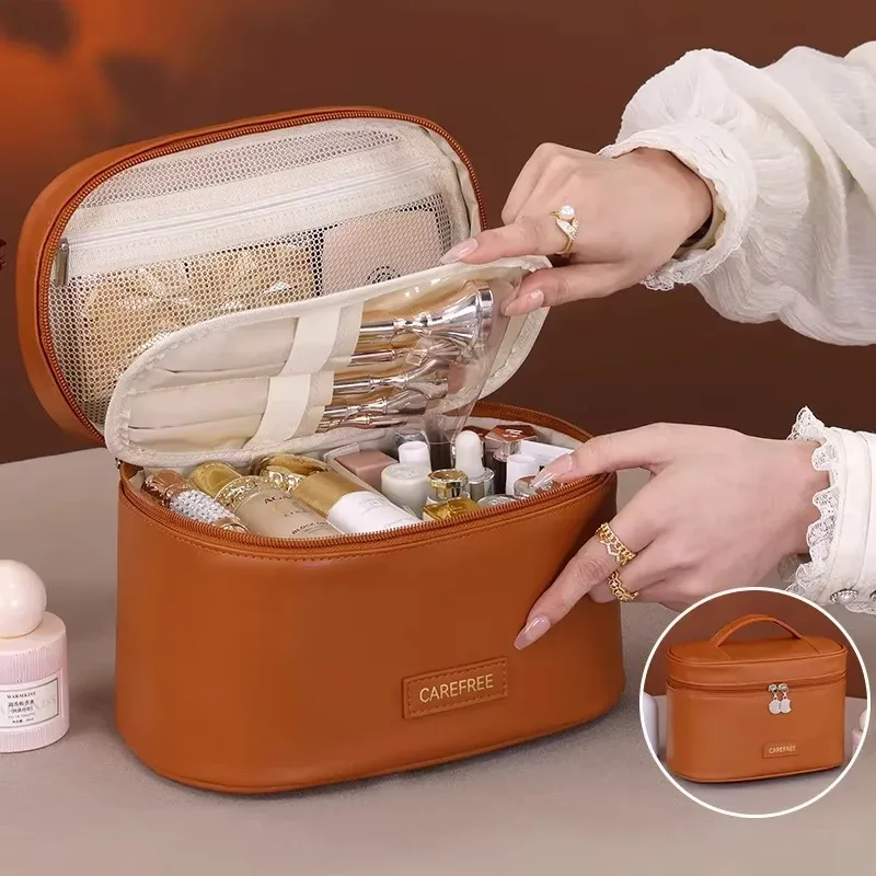 sac à cosmétiques de luxe en cuir pu pour femmes, grande capacité, pochette de rangement de maquillage de voyage, fourre-tout, sac de rangement à fermeture éclair pour cadeau