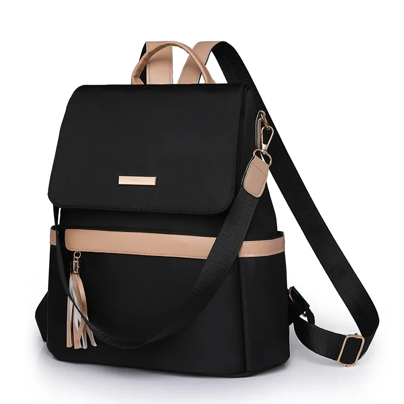 1 sac à dos classique antivol de taille moyenne avec des bretelles réglables noires minimalistes, parfait pour les activités de plein air, les voyages et les sorties.