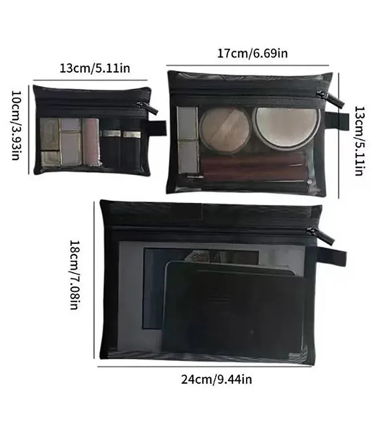 sac à cosmétiques en maille pour femmes, rangement de voyage, sac de maquillage, organisateur, pochette de maquillage portable, petite et grande trousse de toilette et de beauté