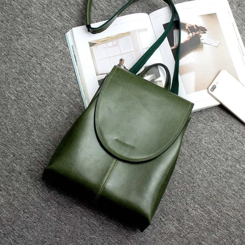 sac à dos en cuir véritable pour femmes, à bandoulière, à la mode, en cire d'huile, sac de jour