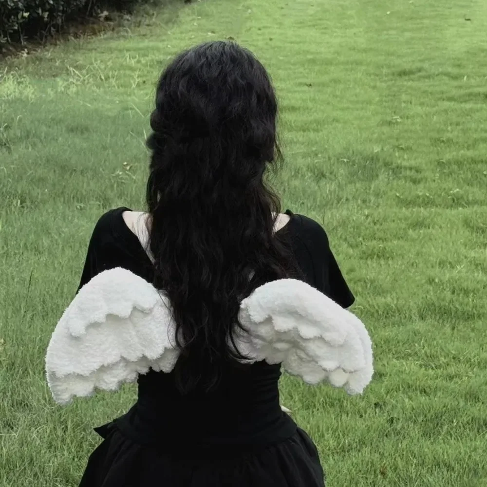 nouveau sac à dos à bretelles réglables avec ailes d'ange, couleur blanche, polyester, sac à dos lolita, fermeture éclair, mini sac à dos, uniforme jk
