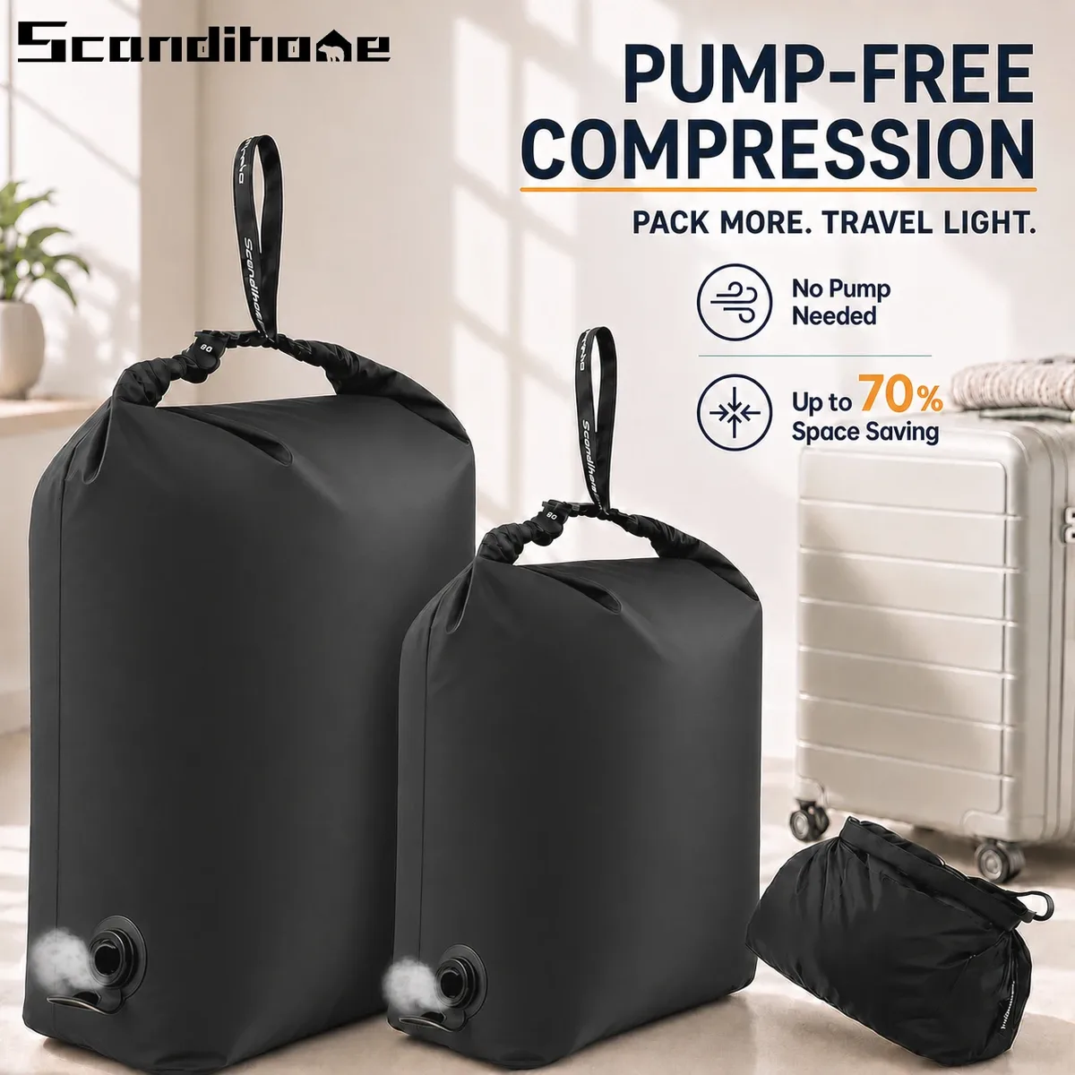 sac de compression sous vide pour bagages, sac de rangement sous vide réutilisable sans pompe, gain de place à