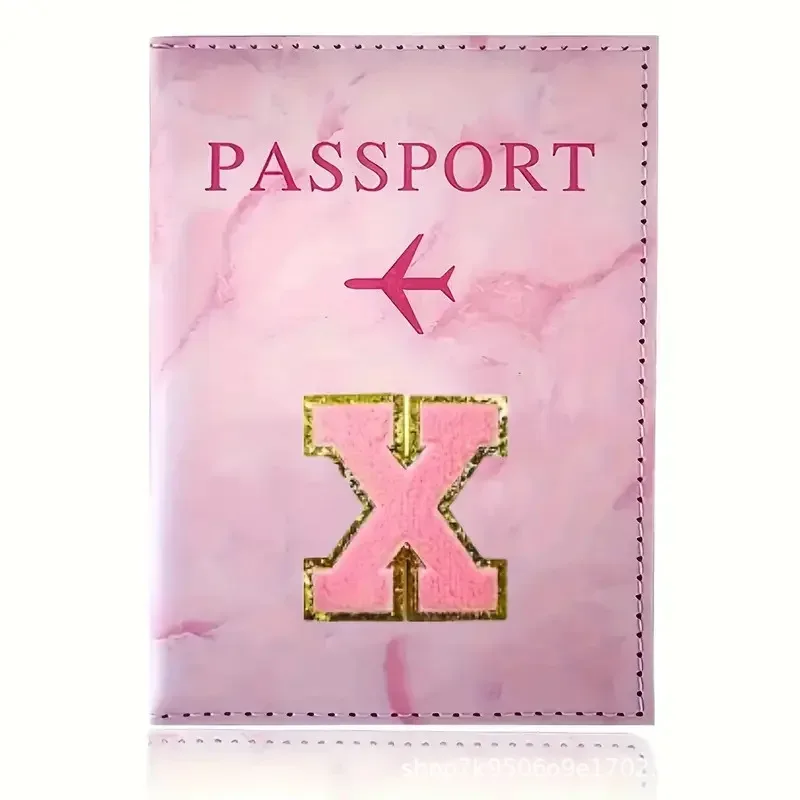 porte-passeport en cuir pu rose avec étiquette brodée, étui pour billets et cartes de crédit, accessoires de voyage