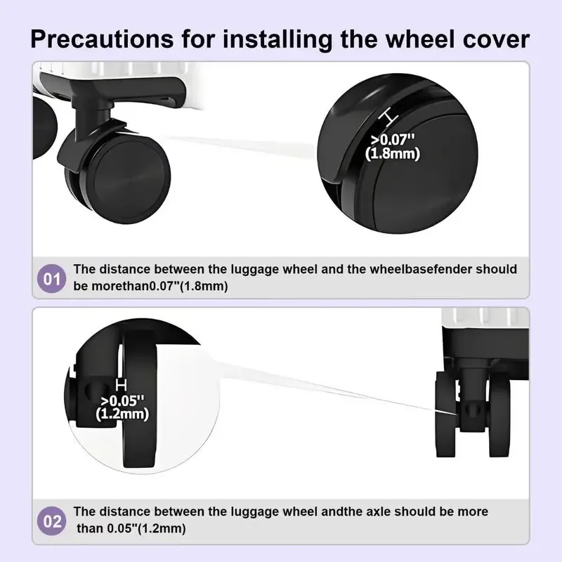 couvre-roues tpr pour bagages, 8 pièces, 2 à 2,4 pouces, housses de protection conçues spécifiquement pour les bagages et valises à deux roues