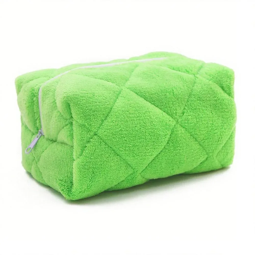 trousse de toilette grande capacité en peluche couleur unie, sac de voyage portable style kawaii, organisateur de maquillage