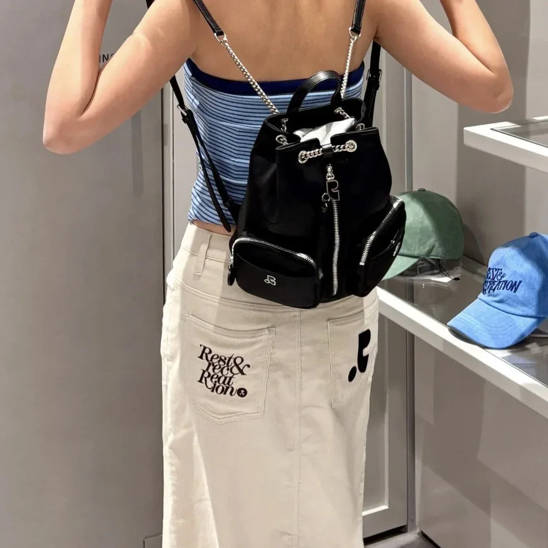 sac à dos à chaîne unique, sac à dos créatif coréen multi-poches avec fermeture éclair