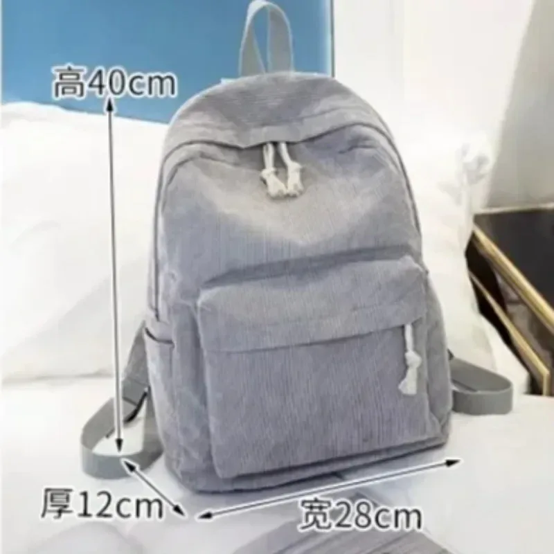 sac à dos en velours côtelé doux pour femme, cartable de grande capacité pour voyage, école, adolescentes