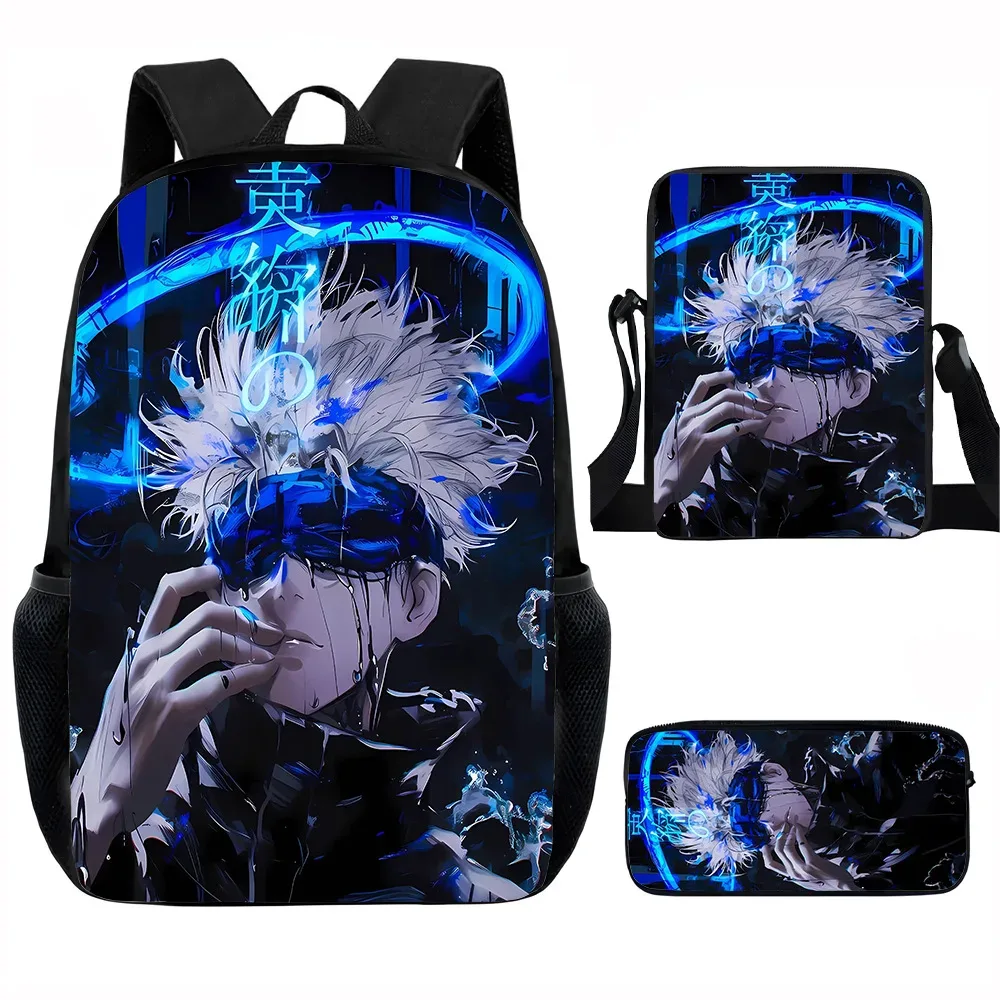 j-jujutsu kaisen 3 pièces ensemble sac à dos 40 cm/15.7 pouces sacs d'école sac à bandoulière trousse à crayons sac de livre d'ordinateur pour garçons filles meilleur cadeau