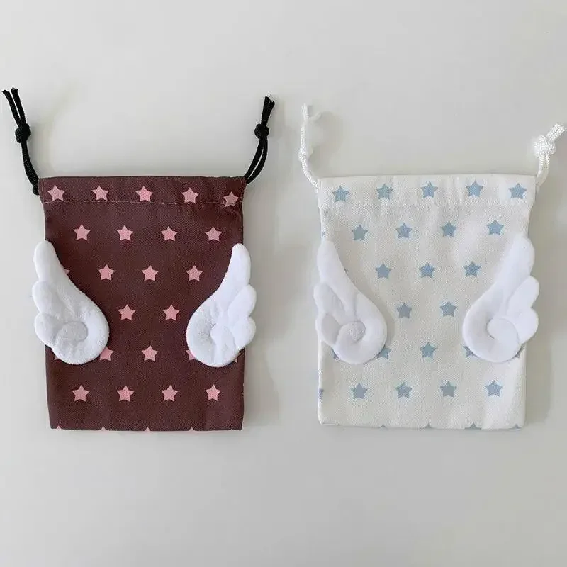 toile chaude ailes d'ange étoiles sac de maquillage ins cordon sac de rangement portable bundle poche anti-poussière sac de rangement organisateur sac