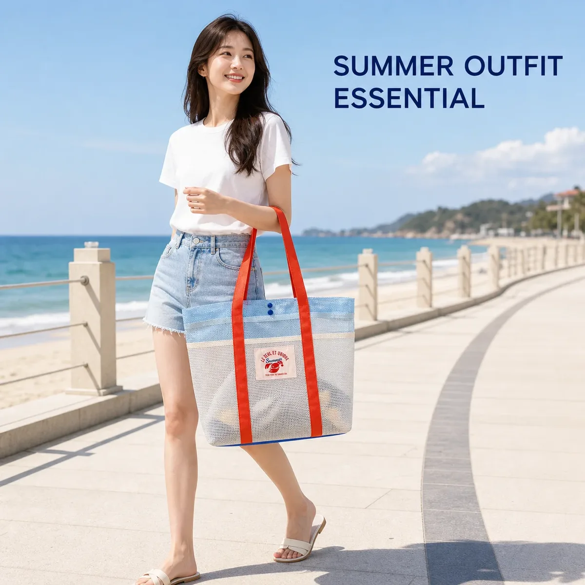 sac de plage en maille pour femmes, sac de piscine à séchage rapide de grande capacité, sac de voyage léger pour l'été