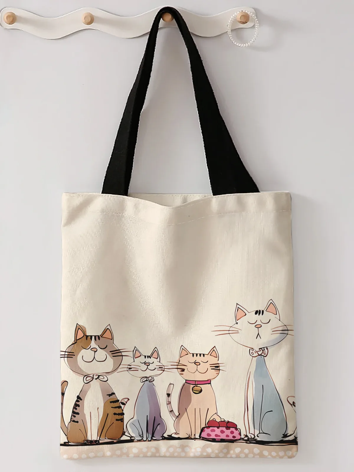 sac fourre-tout avec impression de chatons en dessin animé avec nœud papillon, sac à bandoulière de grande capacité pour le shopping, les voyages et l'usage quotidien