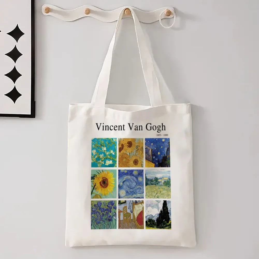 Vincent Van Gogh Sac fourre-tout capacitif, sac à bandoulière portable décontracté, sac de courses léger, grand sac en lin réutilisable
