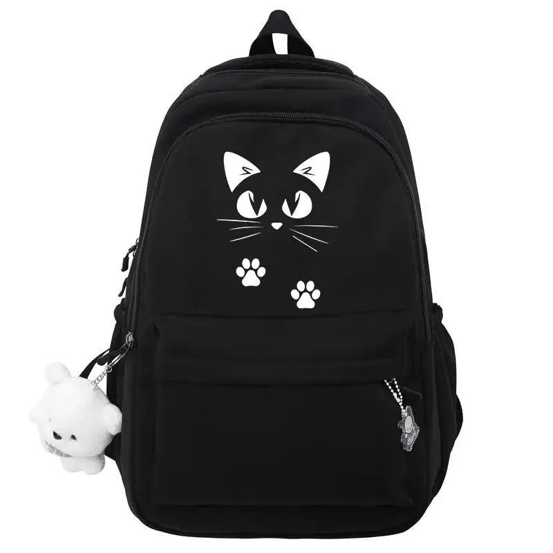 chat noir rose sac à dos étudiant lettre livre sac fille ordinateur portable sac d'école adolescent sac de voyage sac à dos unisexe collège ordinateur sac