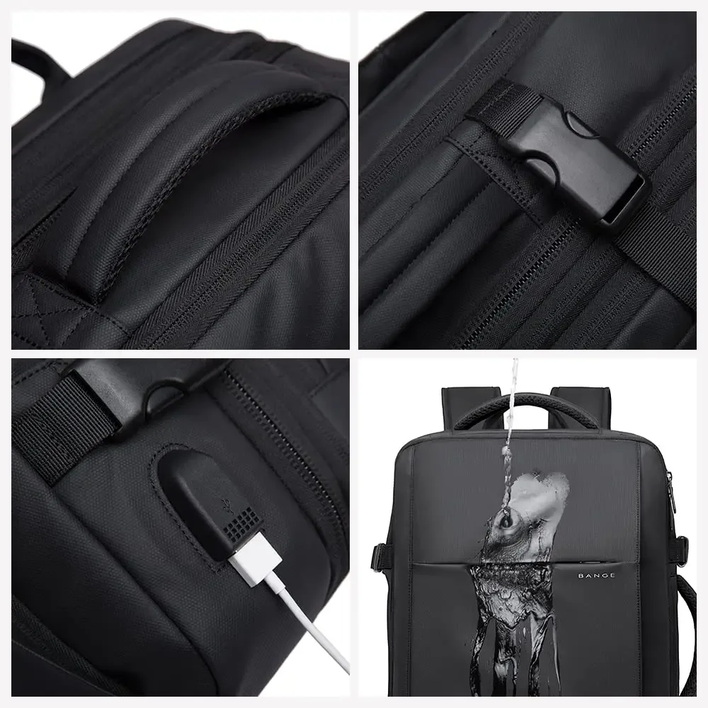 bange – sac à dos de voyage extensible pour hommes, sac à dos d'affaires, sac d'école avec chargeur usb, grande capacité, sac étanche pour ordinateur portable de 15.6 pouces