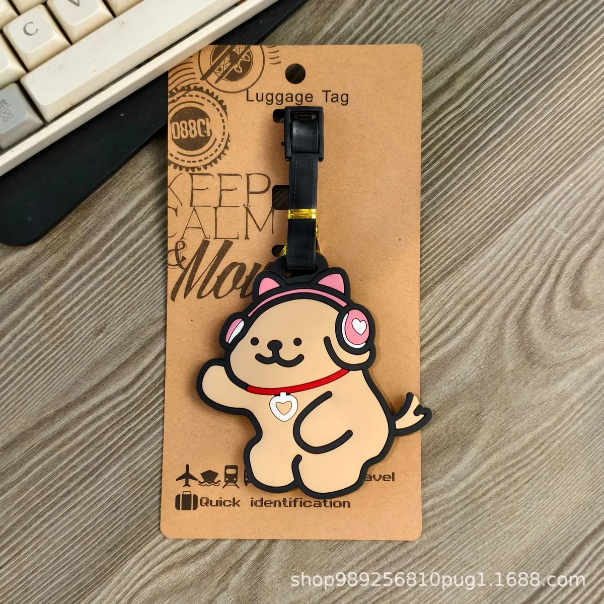 étiquette de bagage d88ck motif chien de dessin animé en pvc souple, pendentif de valise de voyage, accessoire d'identification de bagages
