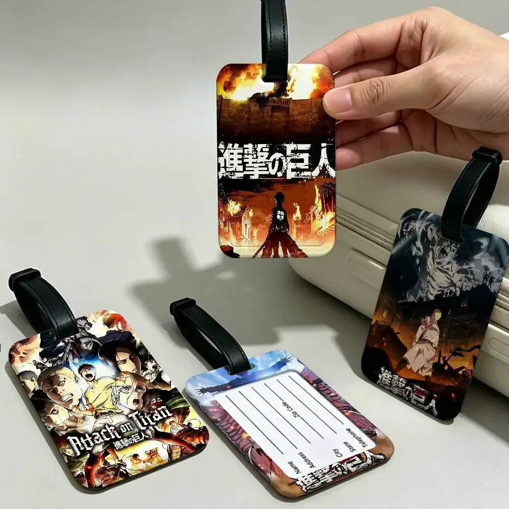 étiquette de bagage en pvc anime a-attack on titan, avec carte d'information, étiquette nominative anti-perte pour valise, sac à dos, accessoire de voyage