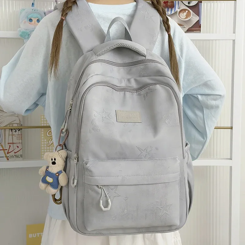 Sac à dos de grande capacité pour femmes, multi-poches, sac de voyage décontracté pour femmes, cartable imprimé étoile pour adolescentes, sac à livres