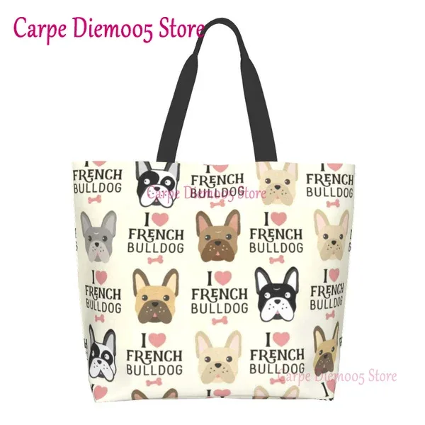 sac fourre-tout grande capacité pour femme, sac d'épicerie pour femme, bouledogues français mignons, initié