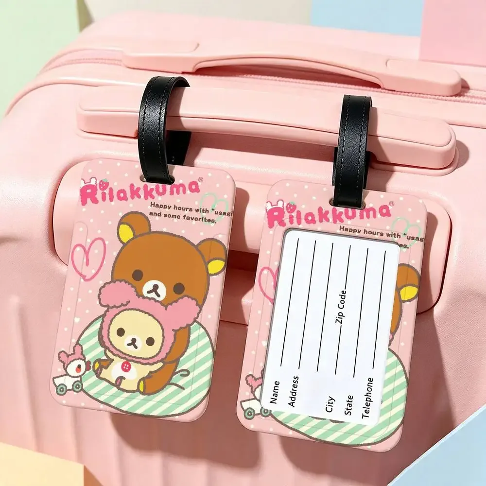 étiquette de bagage légère anti-perte en pvc kwaii cute p-rilakkumas bear avec pochette amovible pour carte d'information, accessoire de voyage pour sac à dos