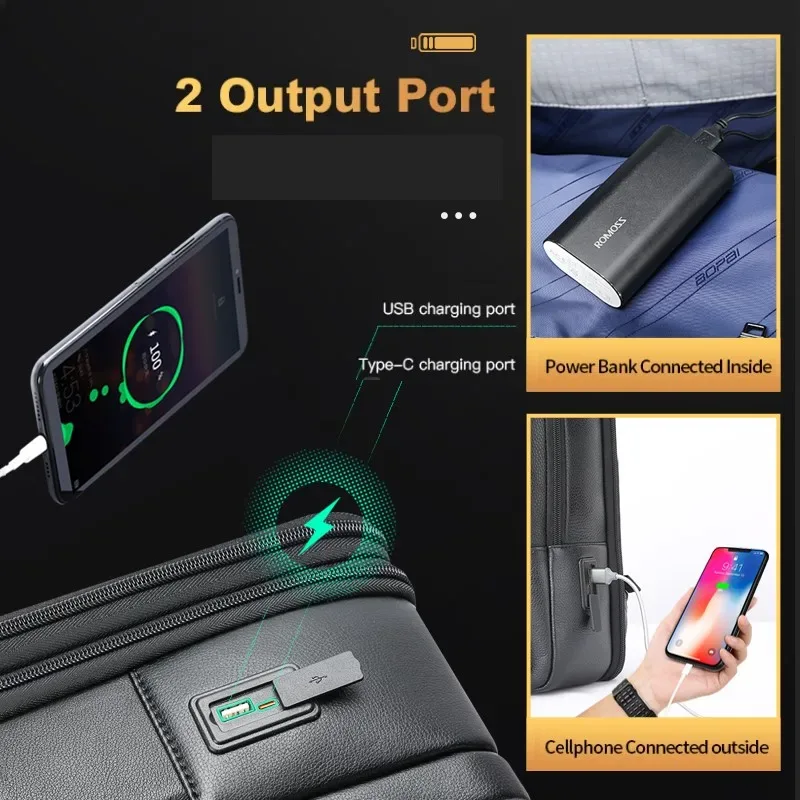 bopai-sac à dos en cuir de vachette véritable extensible pour hommes, sac à dos pour ordinateur portable, affaires, bureau, voyage, luxe, haute qualité, 15.6