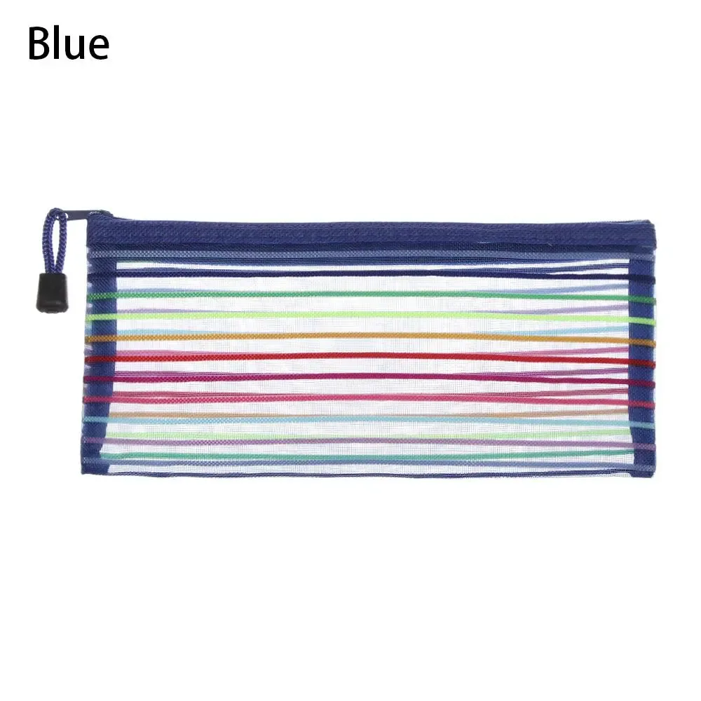 1pc mode couleur unie cosmétique arc-en-ciel couleur nylon maquillage maille stylo sac grille fermeture éclair trousse à crayons stockage cosmétique