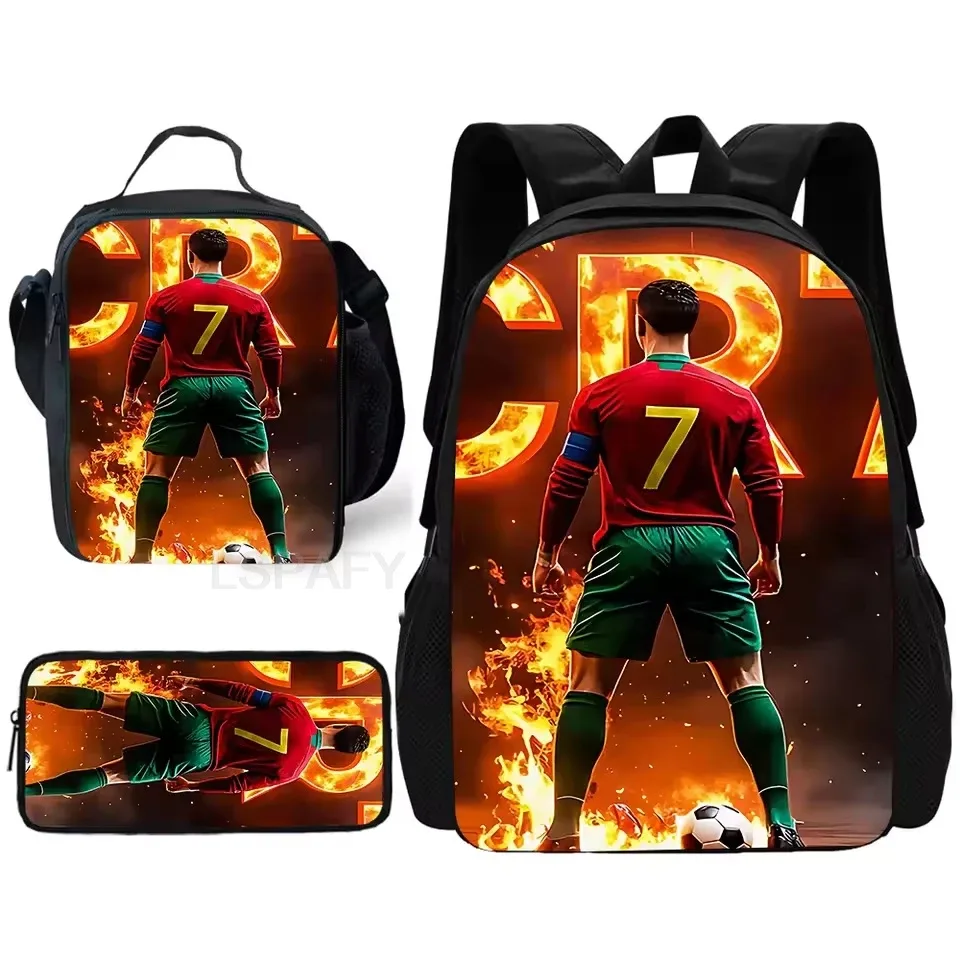ensemble de sacs à dos 3 pièces à motif cr7 soccer star – sac à dos décontracté de grande capacité avec pochette et sac fourre-tout assortis, parfait pour le quotidien