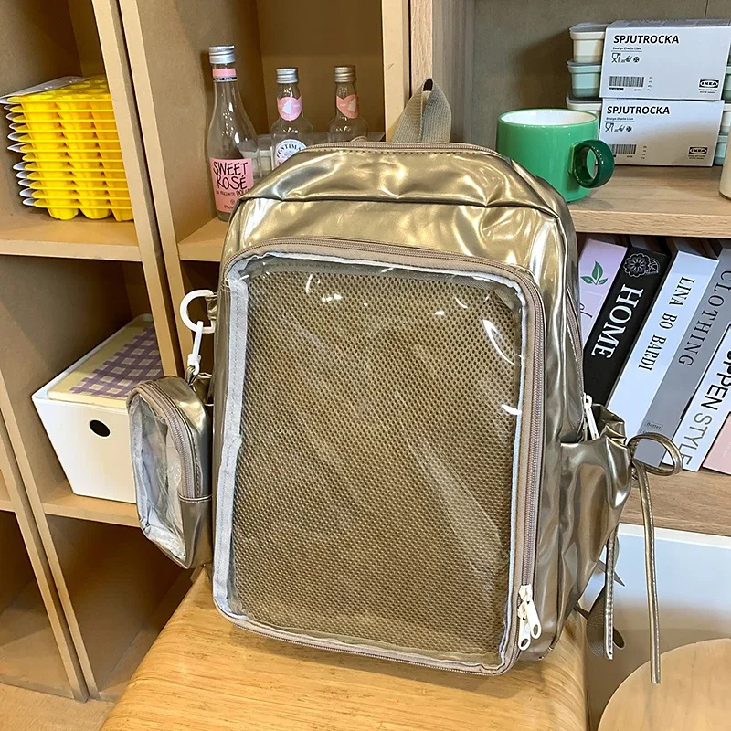 sacs d'école pour étudiants japonais de grande taille, sac à dos ita en cuir pu avec porte-monnaie transparent, offre spéciale