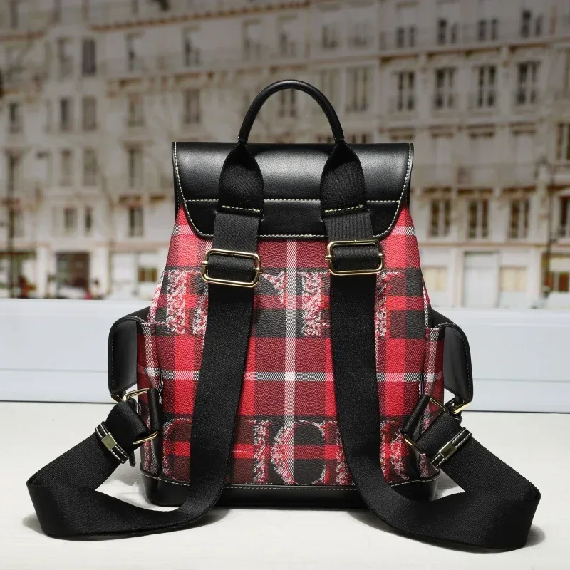 ch nouvelles femmes sac à dos motif à carreaux noir rouge couleur bloc dames sac boucle détail décontracté voyage quotidien bandoulière mode sac