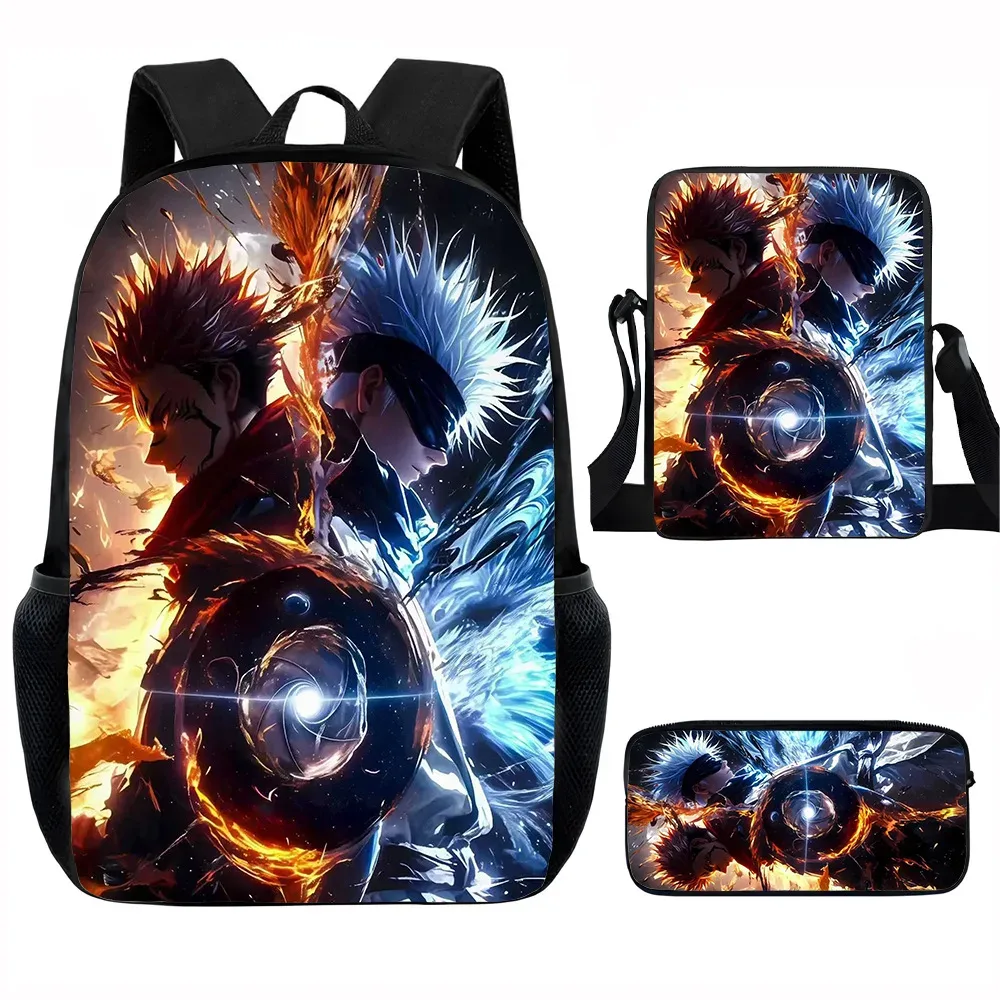 j-jujutsu kaisen 3 pièces ensemble sac à dos 40 cm/15.7 pouces sacs d'école sac à bandoulière trousse à crayons sac de livre d'ordinateur pour garçons filles meilleur cadeau