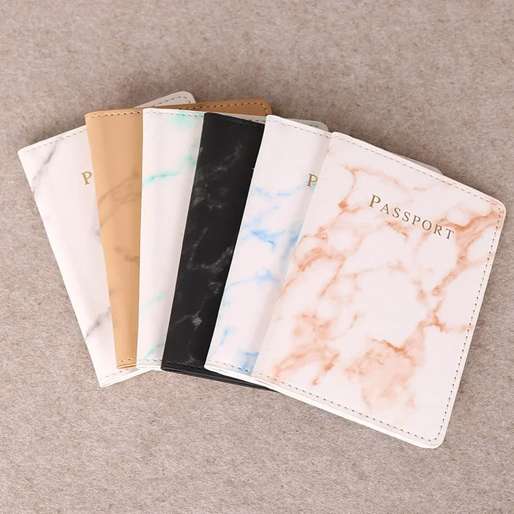 couverture de passeport en cuir pu pour femmes et hommes, style marbre, carte d'identité de voyage, porte-passeport, billet de protection, pochette portefeuille
