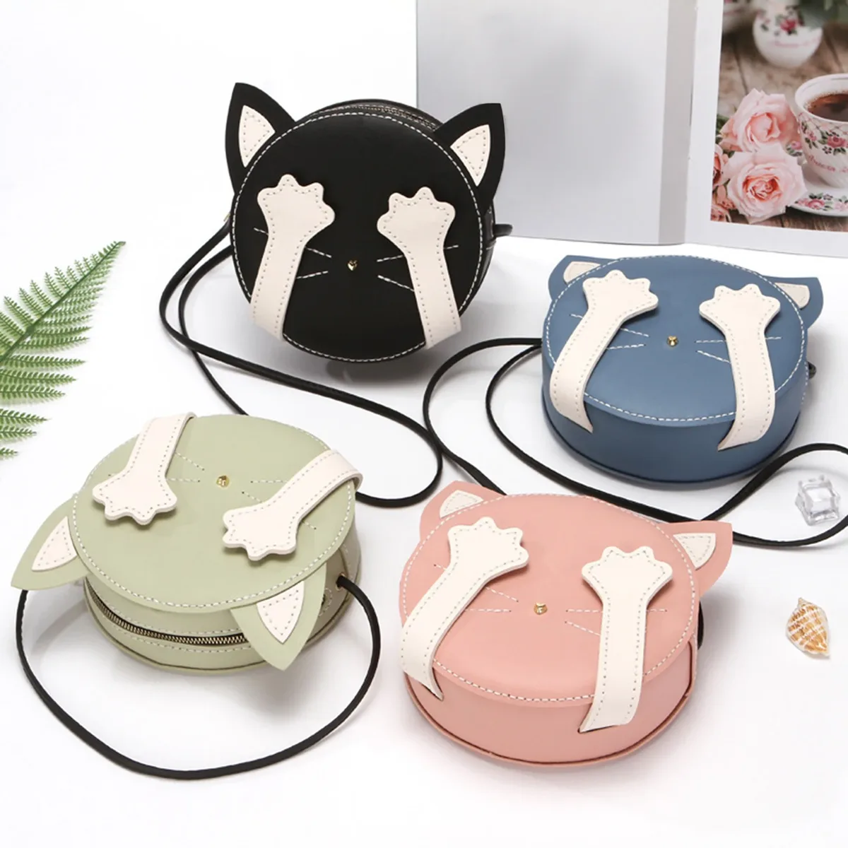 Kit de fabrication de sacs à bandoulière DIY, sac tissé à la main, artisanat de couture en cuir prédécoupé, en forme de chat, outils complets pour débutants